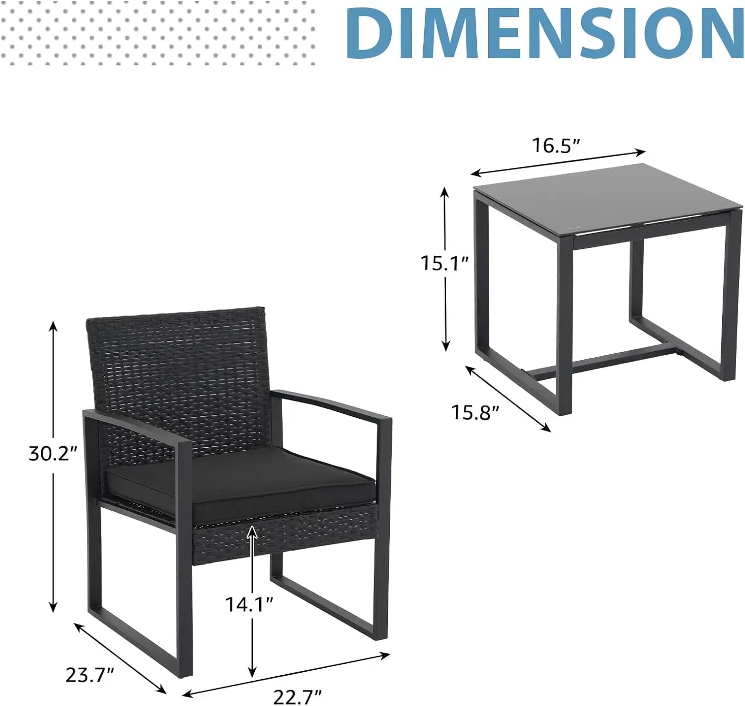 3 Pieces Patio Bistro Set, PE Wicker Outdoor Patio Furniture Set, Modern Rattan Patio Chairs, Conversation Sets for Balcony