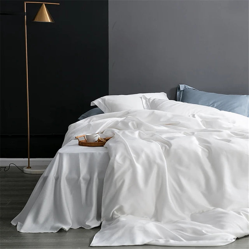Noble Dark Blue 100% Silk Bedding Set Double Queen King Duvet Cover Flat Sheet Bed Linen Pillowcase for Sleep Gift