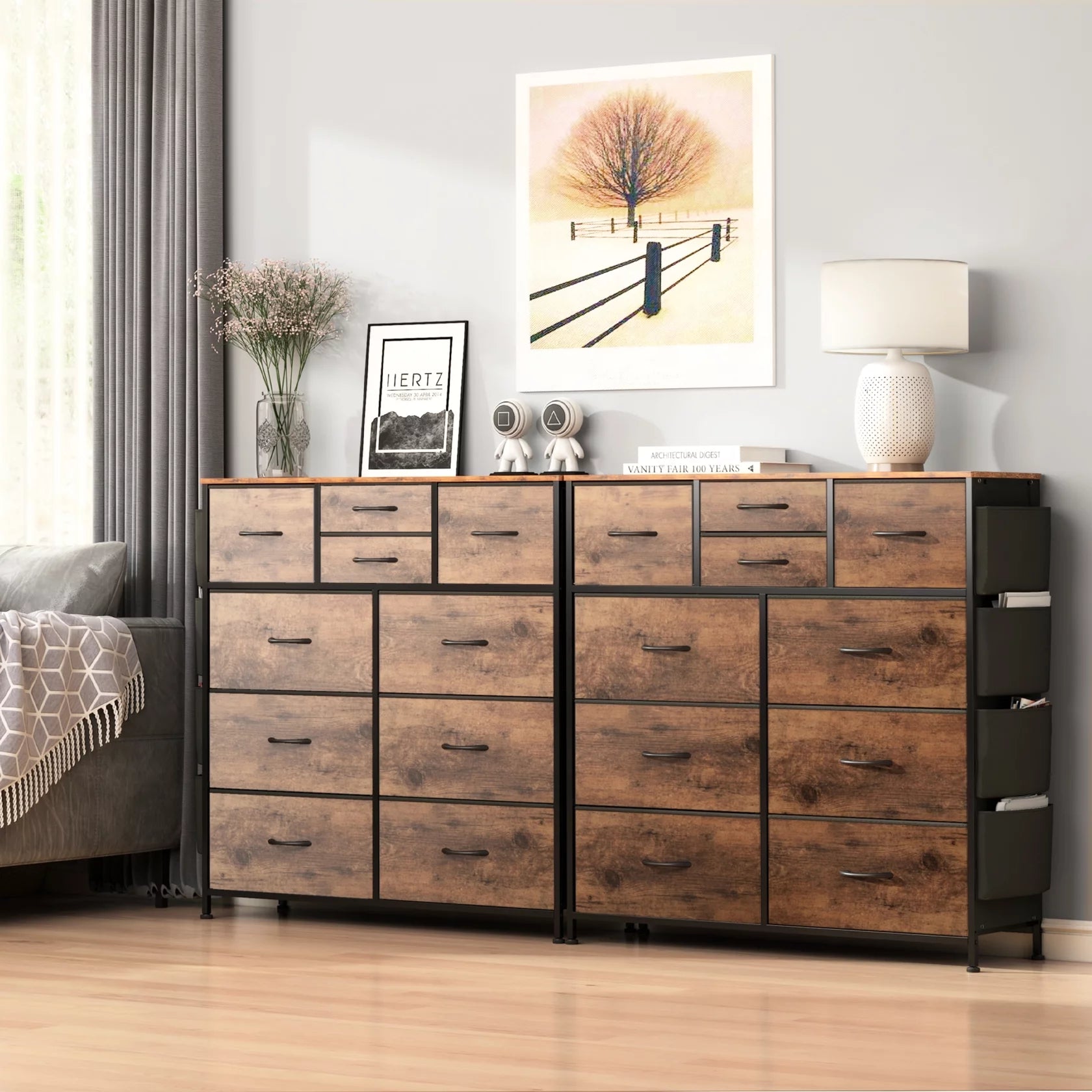 10 Drawer Dresser, Chest of Drawers for Bedroom Fabric Dressers with Side Pockets and Hooks, Brown