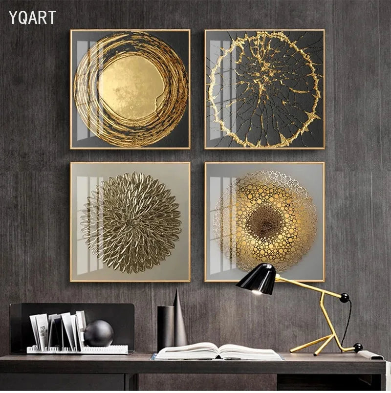 Minimalist Abstract Golden Luxury Posters Canvas Art Paintings Wall Art Decorative Pictures for Modern Home Living Room Decor