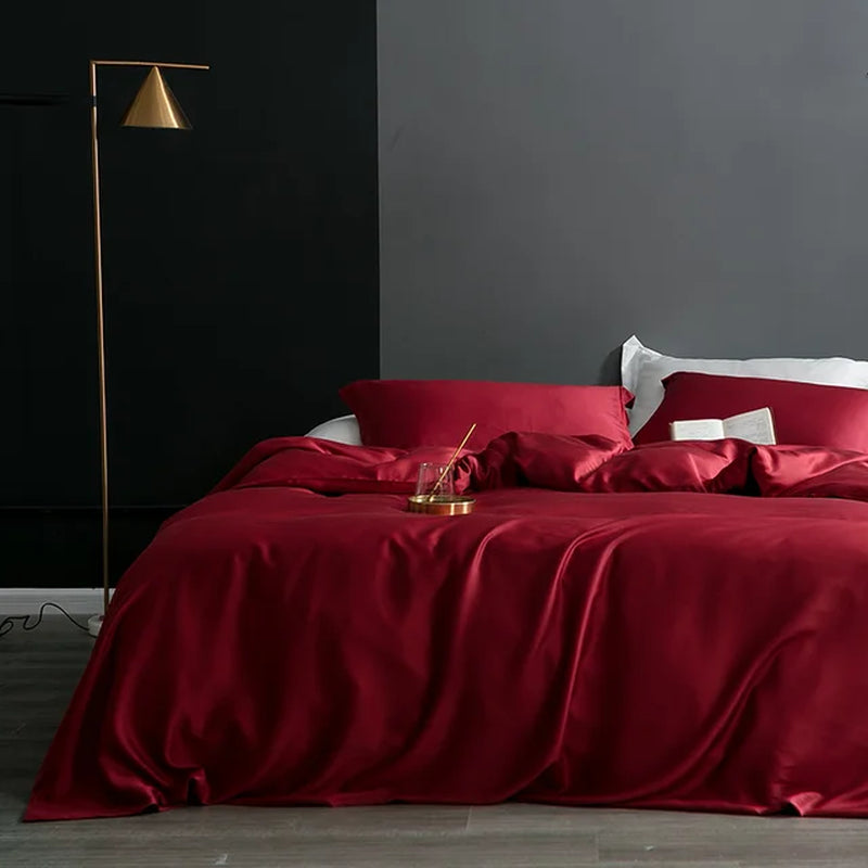 Noble Dark Blue 100% Silk Bedding Set Double Queen King Duvet Cover Flat Sheet Bed Linen Pillowcase for Sleep Gift