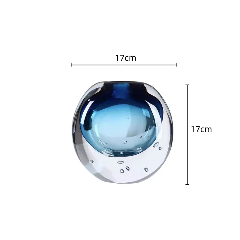 Blue Crystal Glass Vase Thick Glass Hydroponics Terrarium Flower Vase
