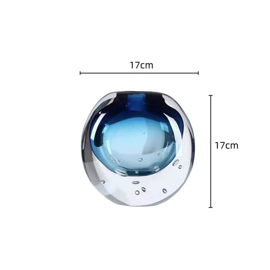 Blue Crystal Glass Vase Thick Glass Hydroponics Terrarium Flower Vase