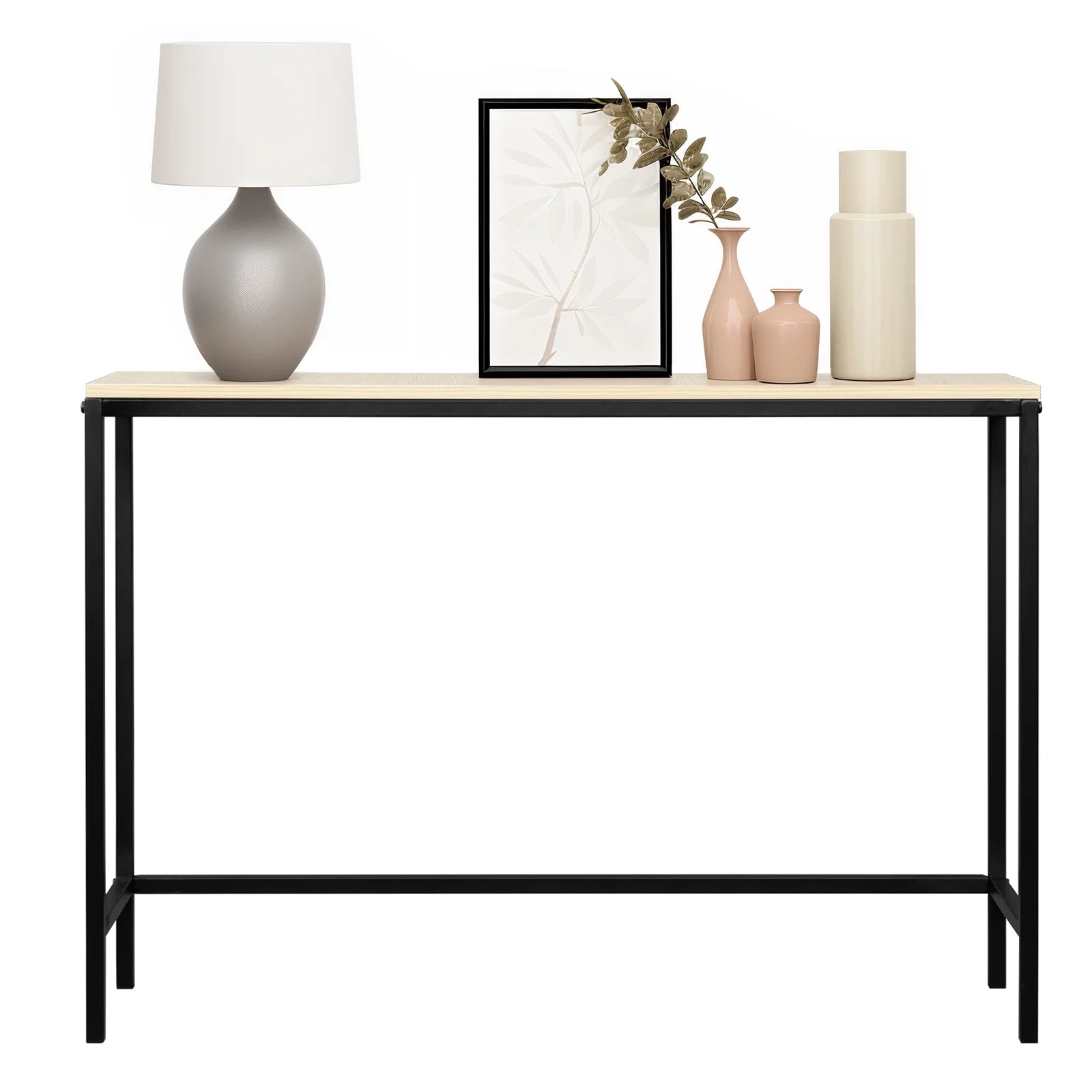 Modern Console Table Sofa Table TV Stand with Sturdy Metal Frame in Entryway, Living Room, Hallway, Bedroom, Hotel, Light Walnut