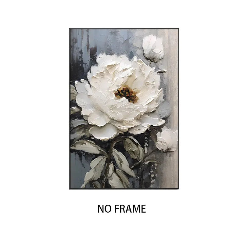 Abstract White Flower Oil Painting Printed on Canvas, Luxury Flower Posters and Prints Floral Wall Art Porch Living Room Decor