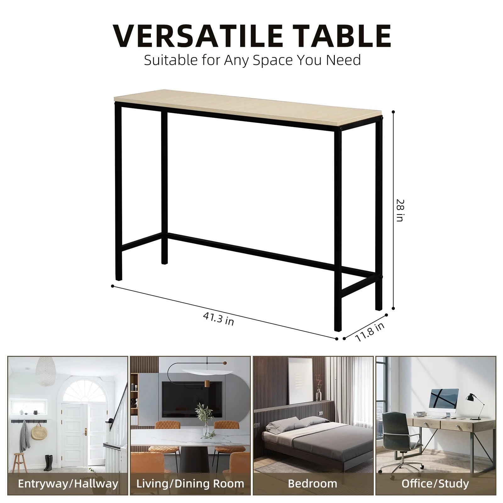Modern Console Table Sofa Table TV Stand with Sturdy Metal Frame in Entryway, Living Room, Hallway, Bedroom, Hotel, Light Walnut