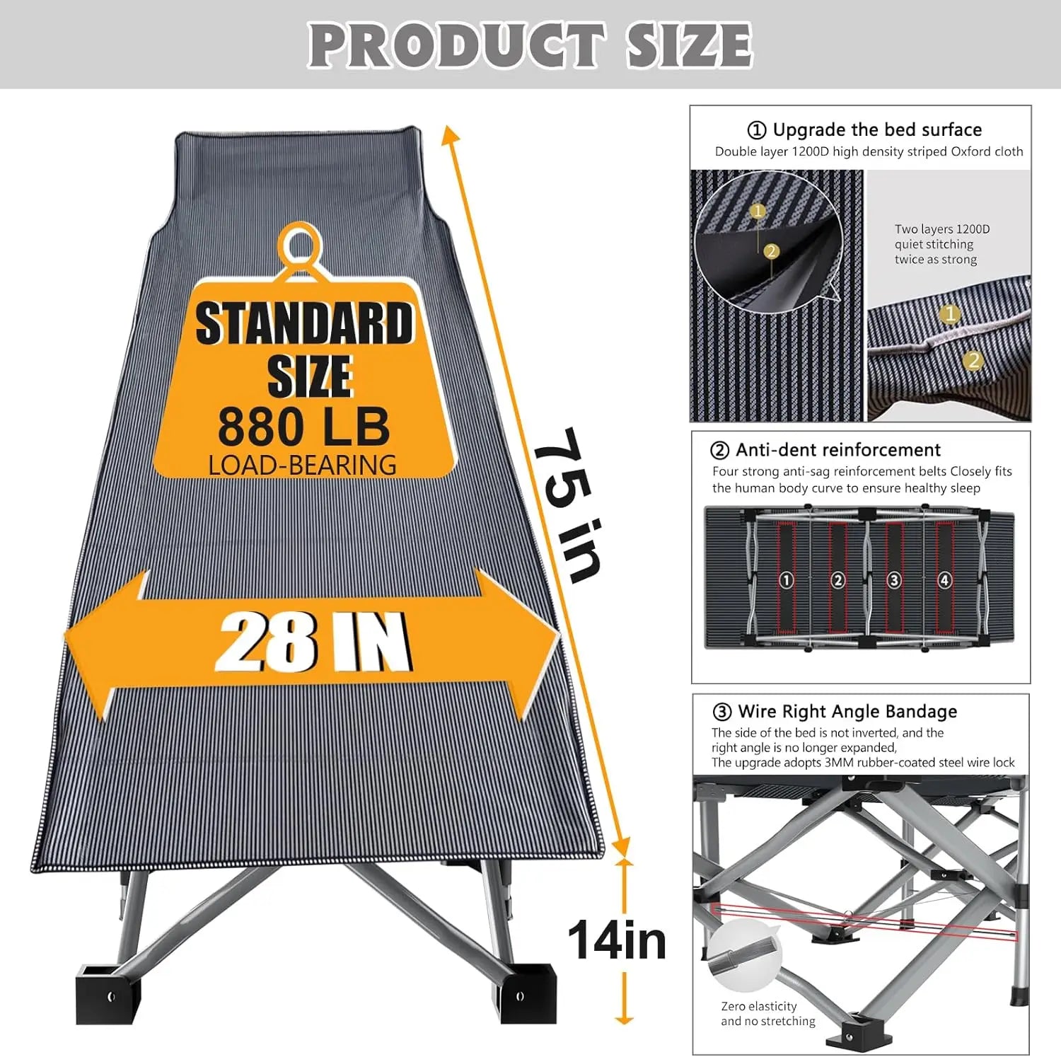 Folding Camping Bed W/Adult Mat, Heavy Outdoor Bed with Portable Bag, 1200 D Layer Oxford Travel Camping Bed