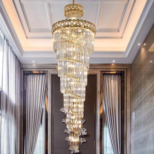Crystal Chandelier Duplex Building Chandelier Villa High Spiral Staircase Hotel Lobby Hall Luxury Engineering Pendant Lamps
