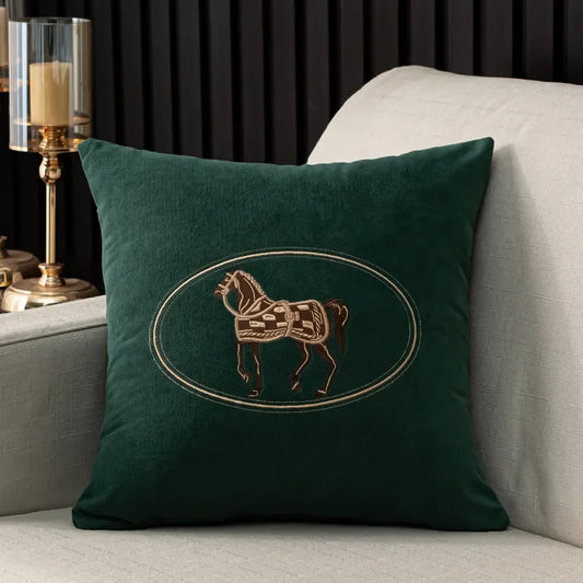 American Hand-Embroidered Cushion Cover Horse Pattern Hug Pillowcase Sofa Home Office Living Room Car Pillow Cover 45*45Cm
