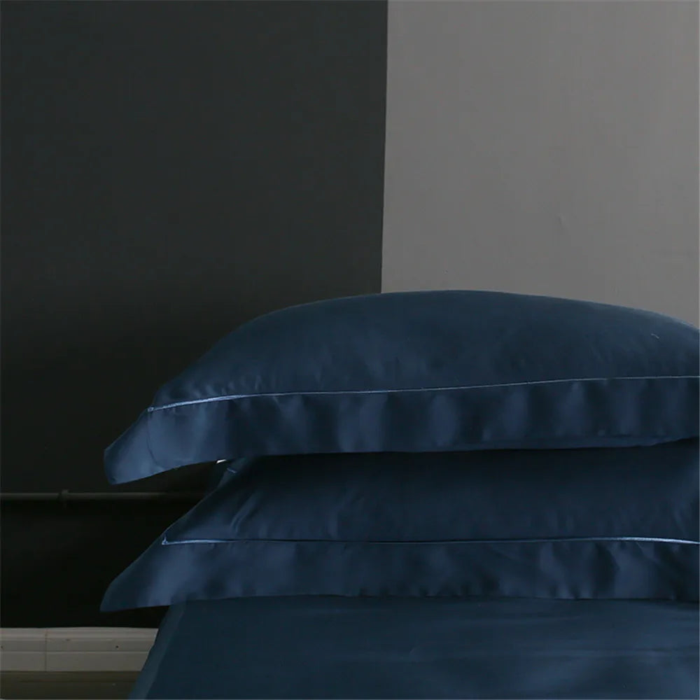 Noble Dark Blue 100% Silk Bedding Set Double Queen King Duvet Cover Flat Sheet Bed Linen Pillowcase for Sleep Gift