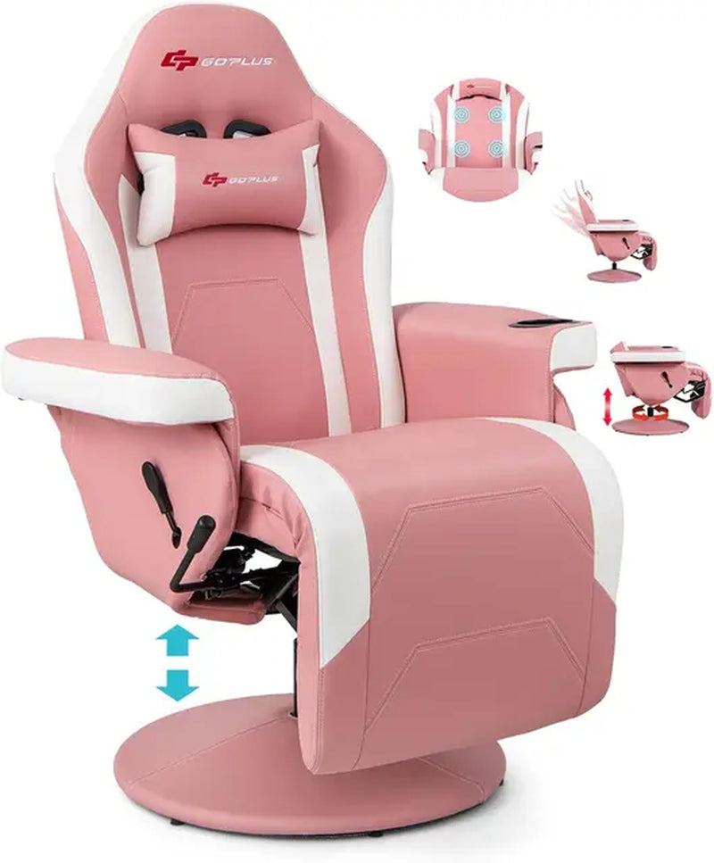 Gaming Recliner Massage Chair with Footrest Ergonomic PU Leather Single Sofa with Cup Holder Headrest and Side Pouch