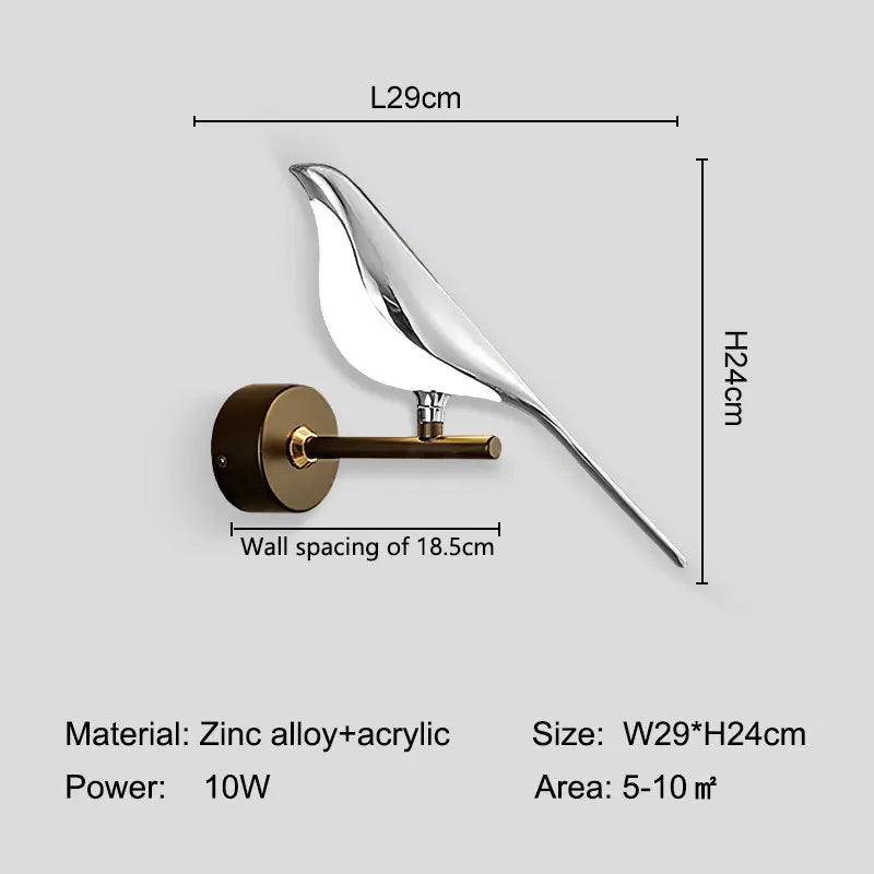 Magpie Bird Touch Switch LED Wall Lamps for Sofa Background Bedside Indoor 360° Rotatable Indoor LED Wall Lighting Wall Sconce