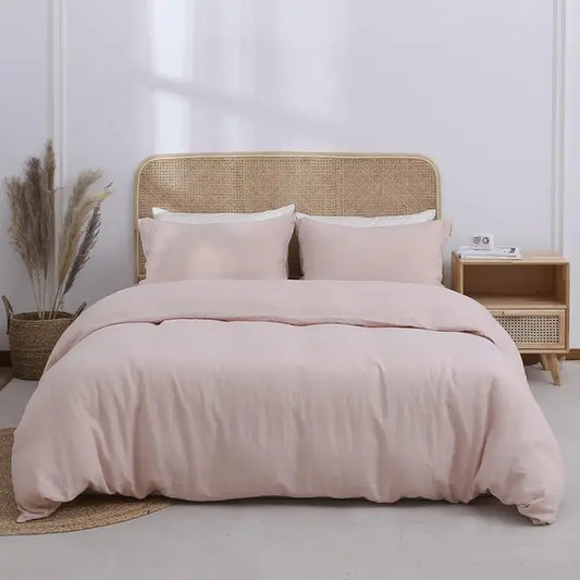 Bedding Set 100% Linen Duvet Cover Set 3Pcs Basic Style Natural Breathable Farmhouse Bedding with Button Closure