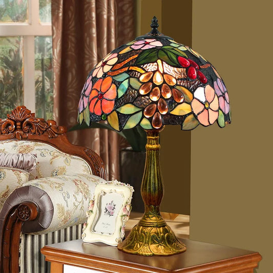 Tiffany Creative Stained Glass Living Room Bedroom Bedside Table Lamp Bar Rustic Grape Vintage Home Decor Lighting Fixtures