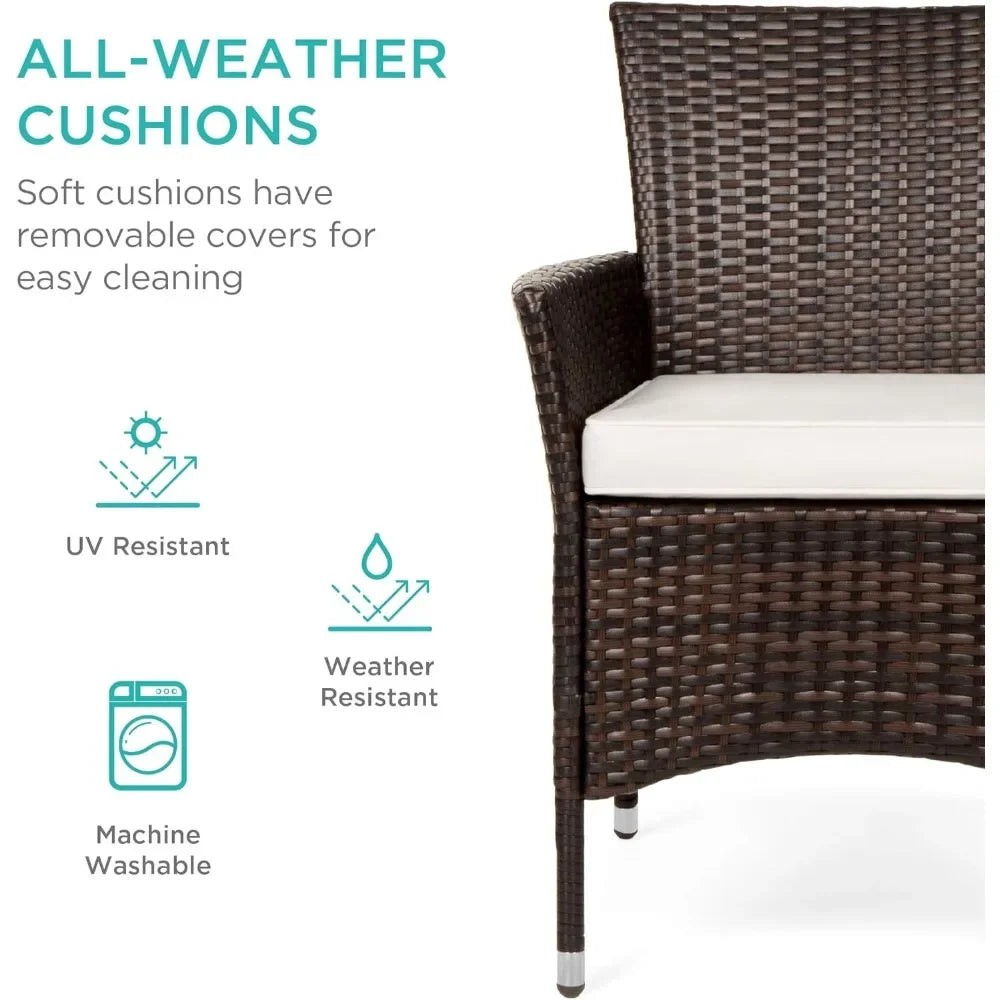 5-Piece Indoor Outdoor Wicker Dining Set Furniture for Patio, Backyard W/Square Glass Tabletop, Umbrella Cutout, 4 Chairs