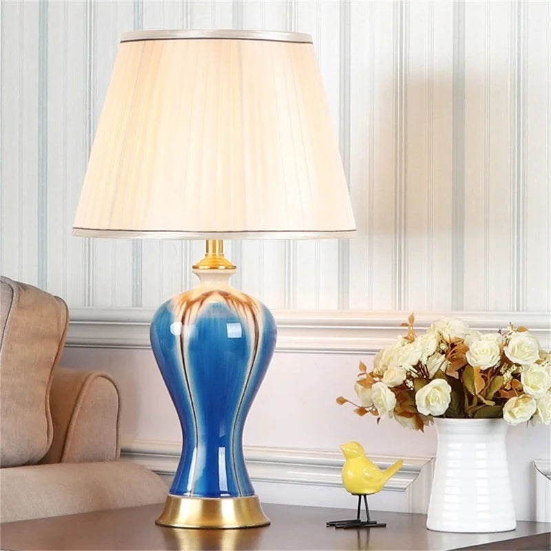 AOSONG Ceramic Table Lamps Desk Light Luxury Modern Fabric Decorative for Home Foyer Living Room Office Creative Bed Room Hotel