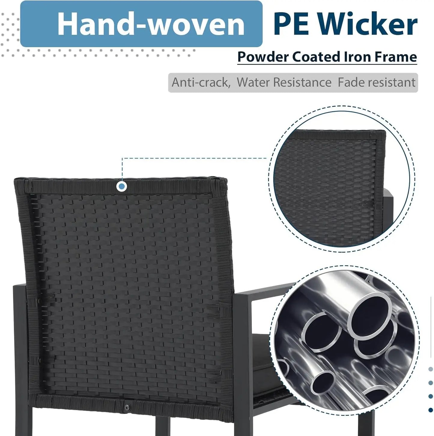 3 Pieces Patio Bistro Set, PE Wicker Outdoor Patio Furniture Set, Modern Rattan Patio Chairs, Conversation Sets for Balcony