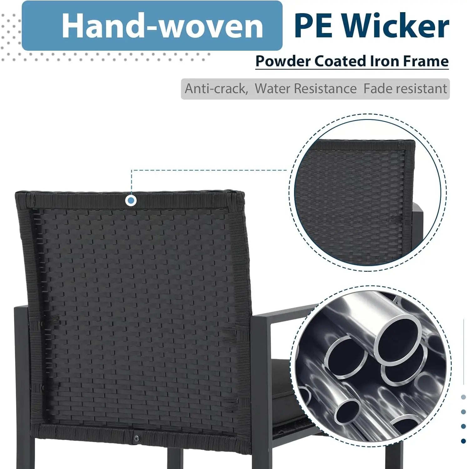 3 Pieces Patio Bistro Set, PE Wicker Outdoor Patio Furniture Set, Modern Rattan Patio Chairs, Conversation Sets for Balcony